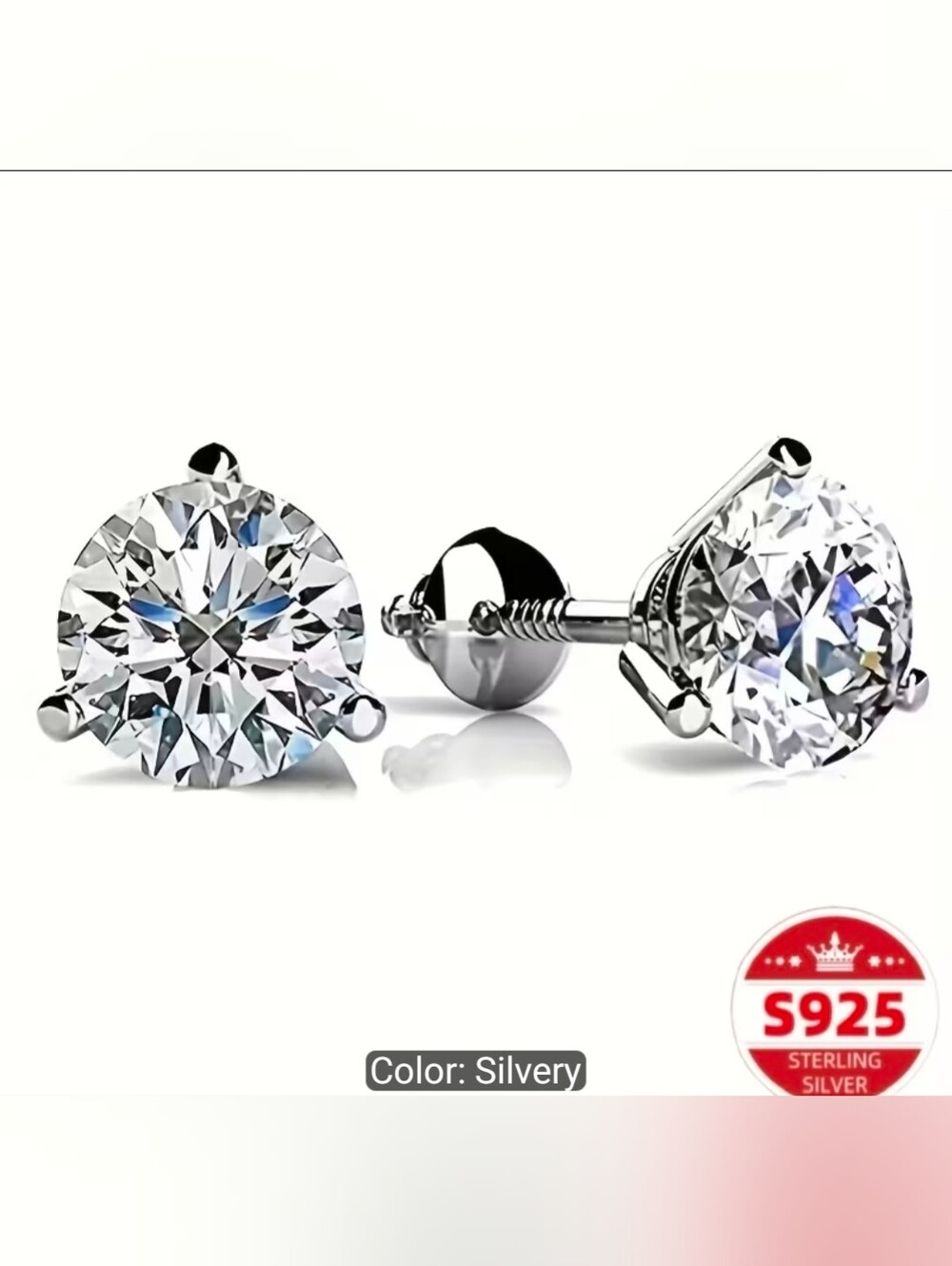 925 Sterling Silver Round Cubic Zirconia Stud Earrings - Silvery